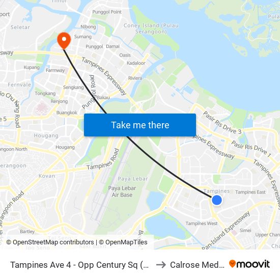 Tampines Ave 4 - Opp Century Sq (76139) to Calrose Medical map