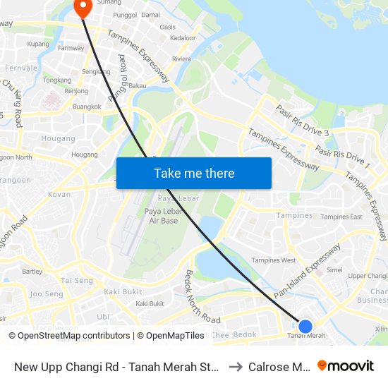 New Upp Changi Rd - Tanah Merah Stn Exit B (85091) to Calrose Medical map