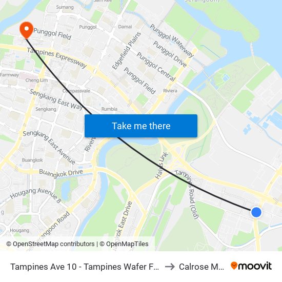 Tampines Ave 10 - Tampines Wafer Fab Pk (75351) to Calrose Medical map