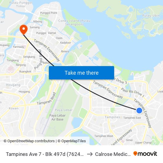 Tampines Ave 7 - Blk 497d (76241) to Calrose Medical map