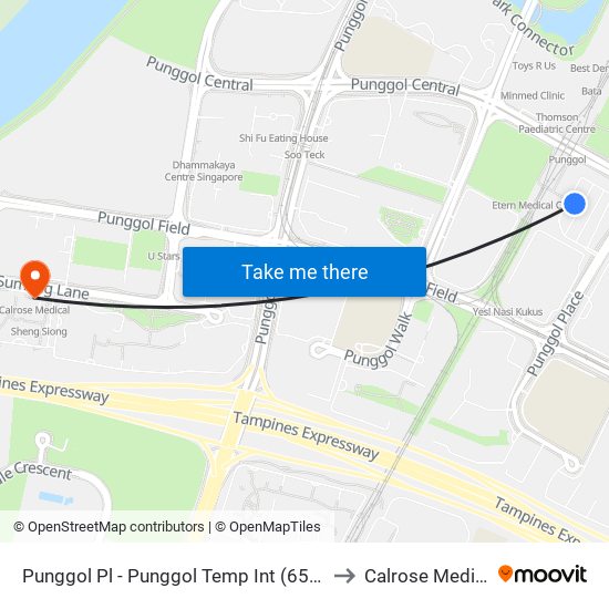 Punggol Pl - Punggol Temp Int (65009) to Calrose Medical map