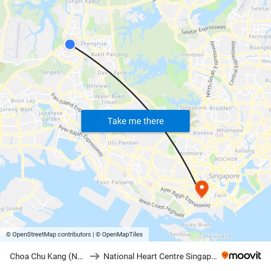 Choa Chu Kang (NS4) to National Heart Centre Singapore map