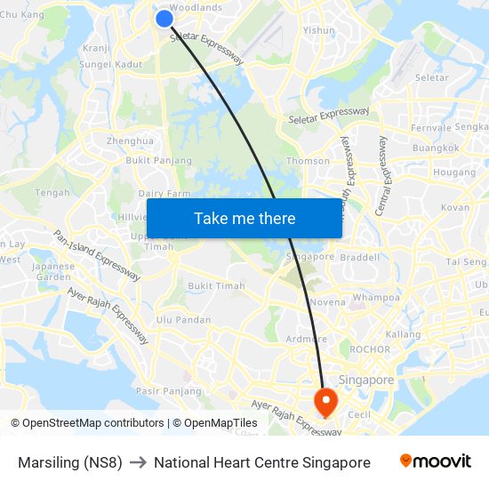 Marsiling (NS8) to National Heart Centre Singapore map