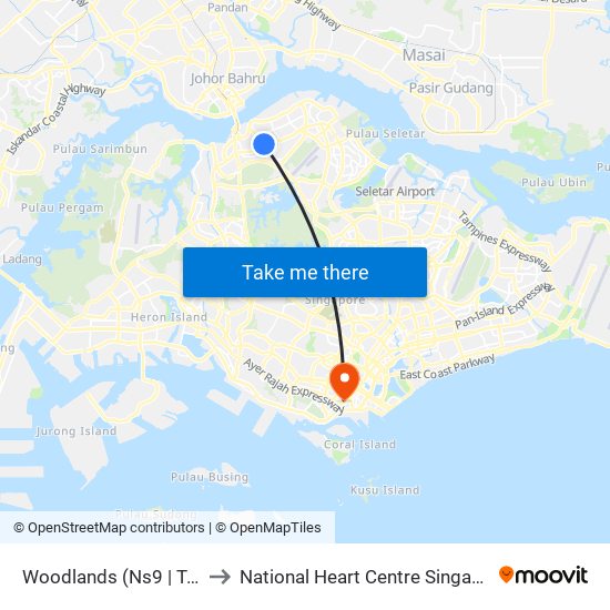 Woodlands (Ns9 | Te2) to National Heart Centre Singapore map