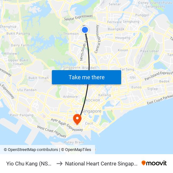 Yio Chu Kang (NS15) to National Heart Centre Singapore map