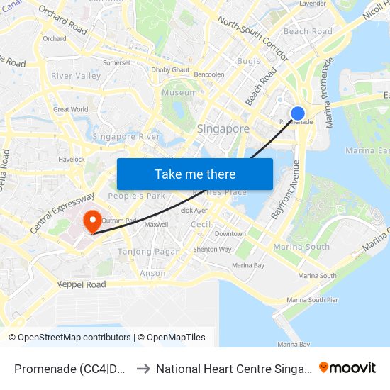 Promenade (CC4|DT15) to National Heart Centre Singapore map
