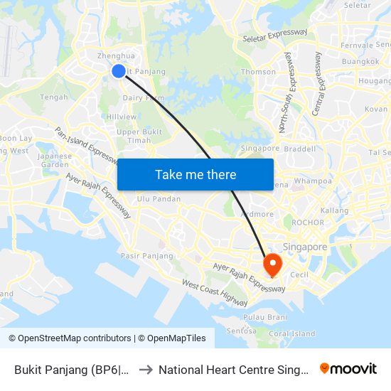 Bukit Panjang (BP6|DT1) to National Heart Centre Singapore map