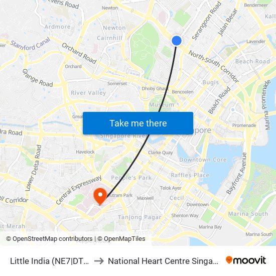 Little India (NE7|DT12) to National Heart Centre Singapore map