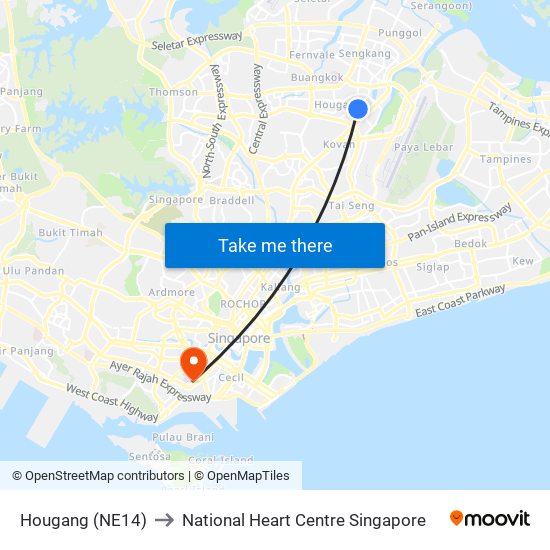 Hougang (NE14) to National Heart Centre Singapore map