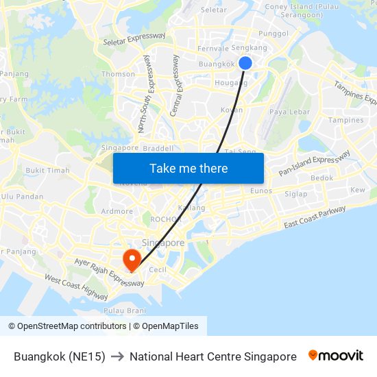 Buangkok (NE15) to National Heart Centre Singapore map