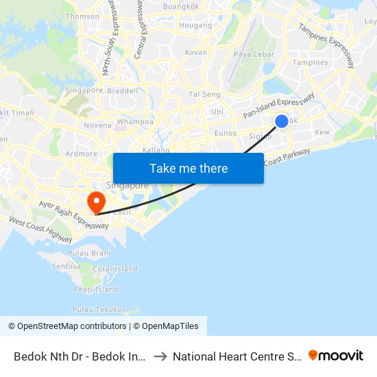 Bedok Nth Dr - Bedok Int (84009) to National Heart Centre Singapore map