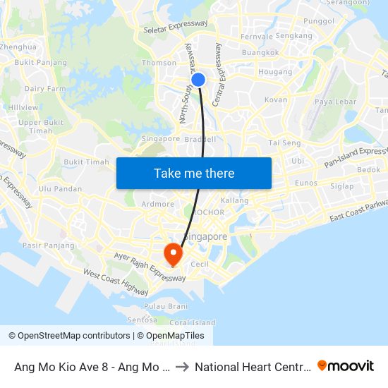 Ang Mo Kio Ave 8 - Ang Mo Kio Int (54009) to National Heart Centre Singapore map