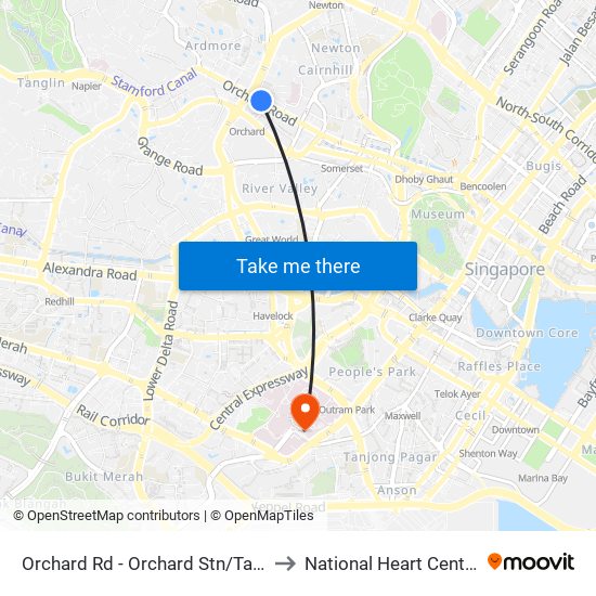 Orchard Rd - Orchard Stn/Tang Plaza (09047) to National Heart Centre Singapore map