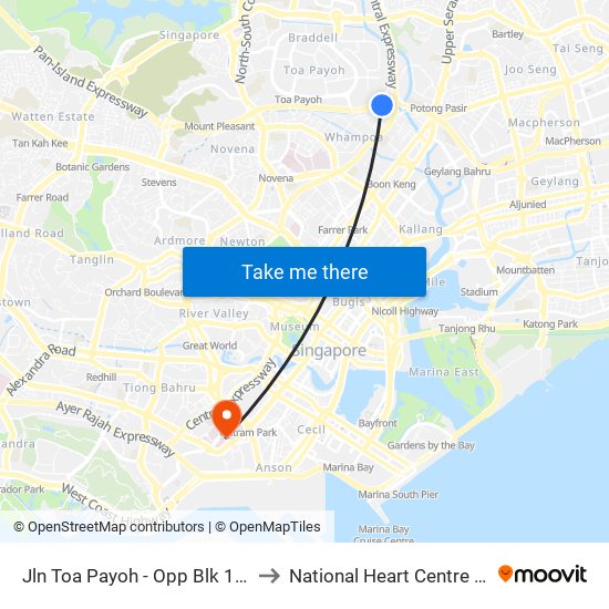 Jln Toa Payoh - Opp Blk 195 (52089) to National Heart Centre Singapore map