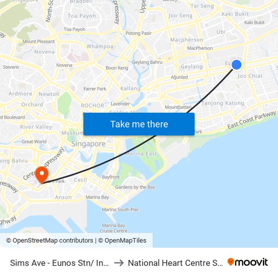 Sims Ave - Eunos Stn/ Int (82061) to National Heart Centre Singapore map