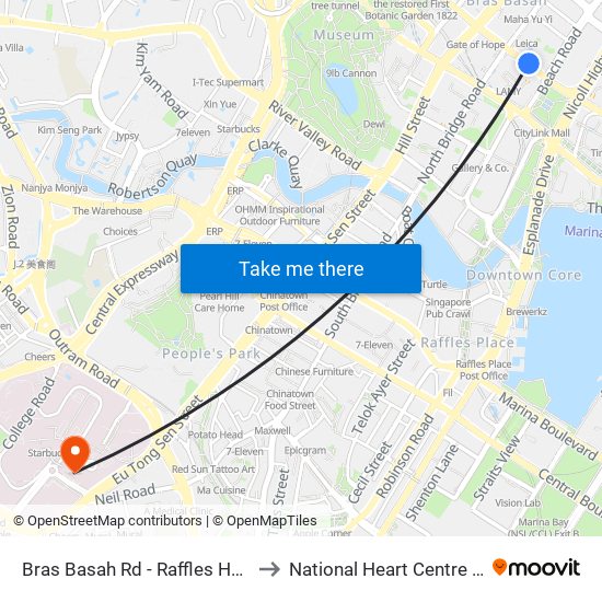 Bras Basah Rd - Raffles Hotel (02049) to National Heart Centre Singapore map