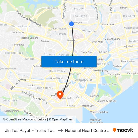 Jln Toa Payoh - Trellis Twrs (52071) to National Heart Centre Singapore map