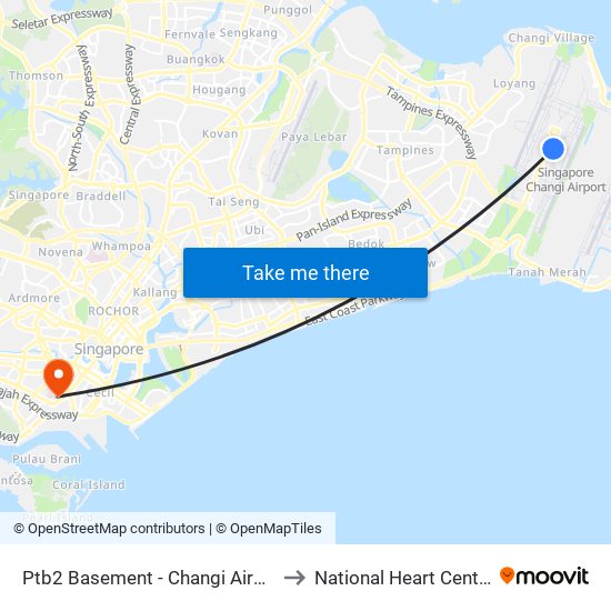 Ptb2 Basement - Changi Airport Ter 2 (95129) to National Heart Centre Singapore map