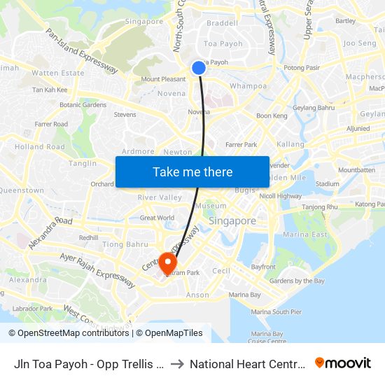 Jln Toa Payoh - Opp Trellis Twrs (52079) to National Heart Centre Singapore map