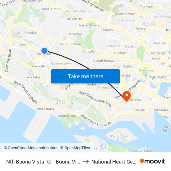 Nth Buona Vista Rd - Buona Vista Stn Exit D (11369) to National Heart Centre Singapore map