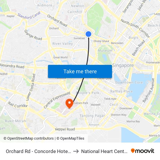 Orchard Rd - Concorde Hotel S'Pore (08138) to National Heart Centre Singapore map