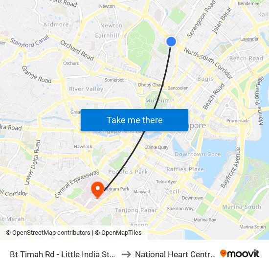 Bt Timah Rd - Little India Stn Exit A (40011) to National Heart Centre Singapore map