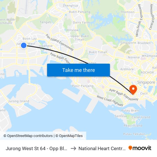 Jurong West St 64 - Opp Blk 662c (22499) to National Heart Centre Singapore map