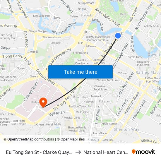 Eu Tong Sen St - Clarke Quay Stn Exit E (04222) to National Heart Centre Singapore map