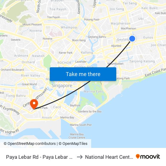 Paya Lebar Rd - Paya Lebar Stn Exit B (81111) to National Heart Centre Singapore map