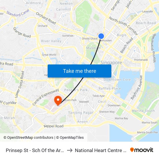 Prinsep St - Sch Of the Arts (08079) to National Heart Centre Singapore map