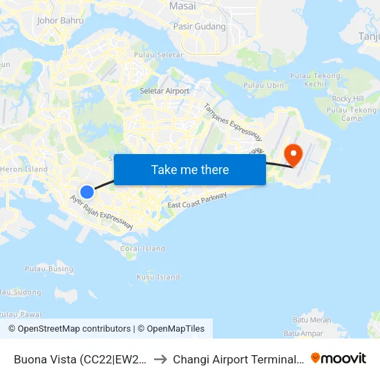 Buona Vista (CC22|EW21) to Changi Airport Terminal 5 map