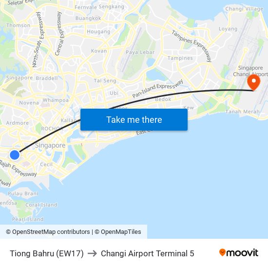 Tiong Bahru (EW17) to Changi Airport Terminal 5 with public transportation