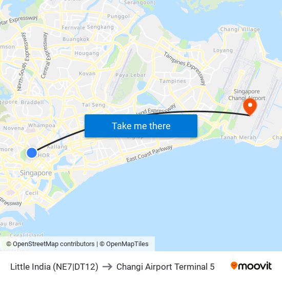 Little India (NE7|DT12) to Changi Airport Terminal 5 map