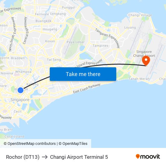 Rochor (DT13) to Changi Airport Terminal 5 map