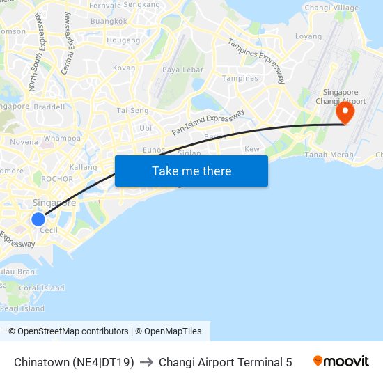 Chinatown (NE4|DT19) to Changi Airport Terminal 5 map