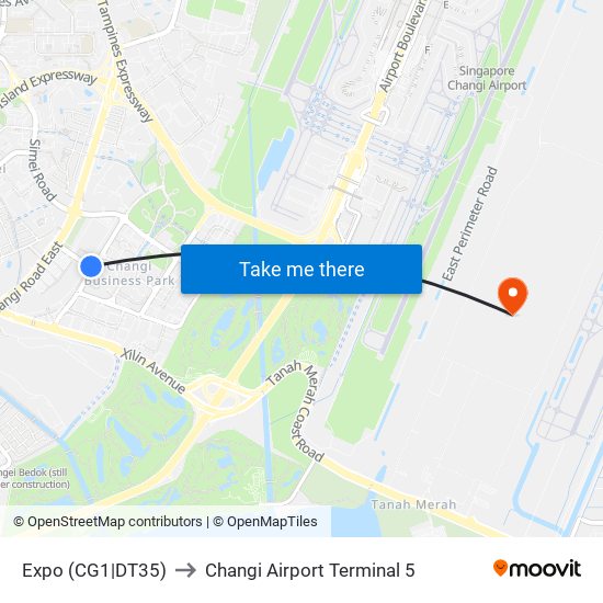 Expo (CG1|DT35) to Changi Airport Terminal 5 map