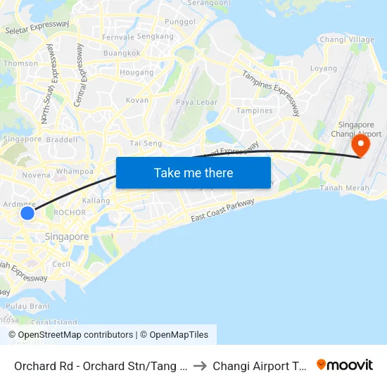 Orchard Rd - Orchard Stn/Tang Plaza (09047) to Changi Airport Terminal 5 map