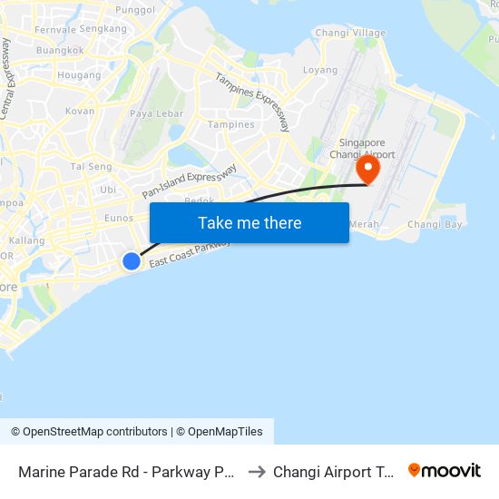 Marine Parade Rd - Parkway Parade (92049) to Changi Airport Terminal 5 map