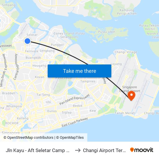 Jln Kayu - Aft Seletar Camp G (68119) to Changi Airport Terminal 5 map