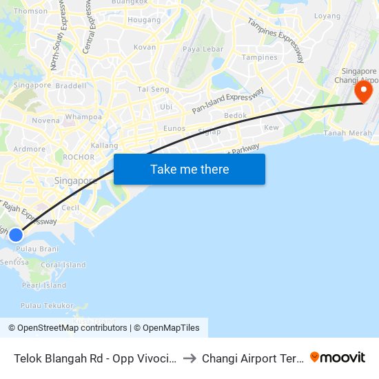 Telok Blangah Rd - Opp Vivocity (14119) to Changi Airport Terminal 5 map