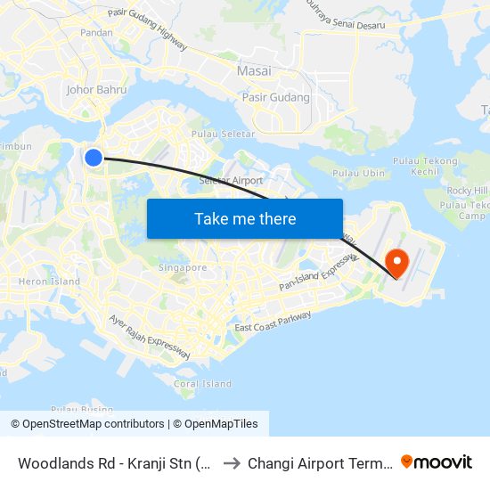 Woodlands Rd - Kranji Stn (45139) to Changi Airport Terminal 5 map