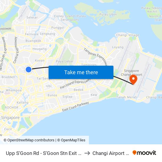 Upp S'Goon Rd - S'Goon Stn Exit A/Blk 413 (62139) to Changi Airport Terminal 5 map