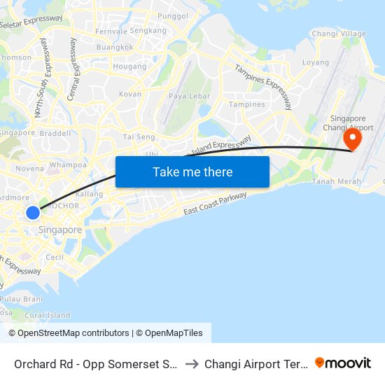 Orchard Rd - Opp Somerset Stn (09038) to Changi Airport Terminal 5 map