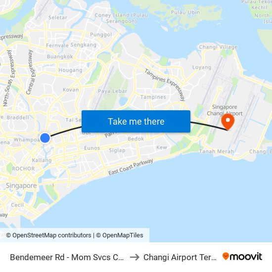 Bendemeer Rd - Mom Svcs Ctr (60179) to Changi Airport Terminal 5 map