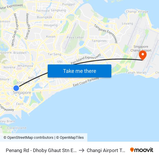Penang Rd - Dhoby Ghaut Stn Exit B (08031) to Changi Airport Terminal 5 map