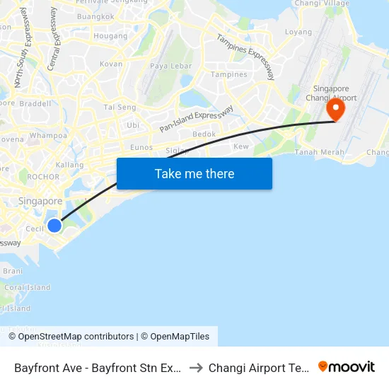 Bayfront Ave - Bayfront Stn Exit A (03519) to Changi Airport Terminal 5 map