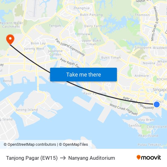 Tanjong Pagar (EW15) to Nanyang Auditorium map