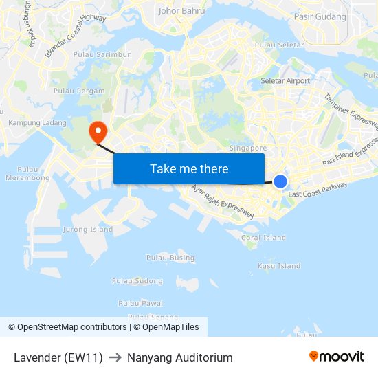 Lavender (EW11) to Nanyang Auditorium map