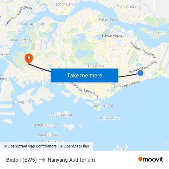 Bedok (EW5) to Nanyang Auditorium map