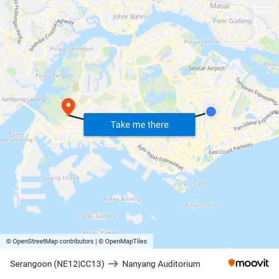 Serangoon (NE12|CC13) to Nanyang Auditorium map